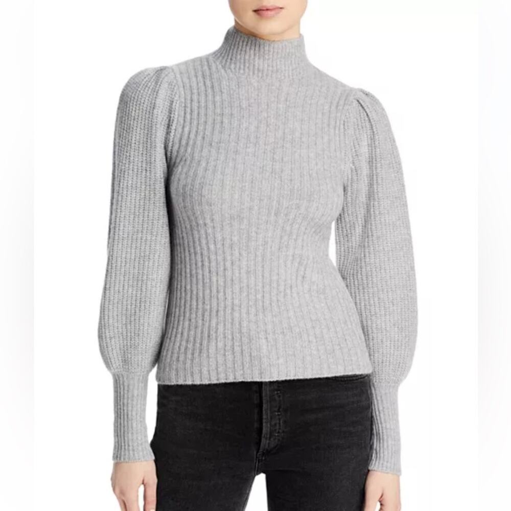 AQUA Balloon Sleeve Grey 100% Cashmere Sweater Size Small